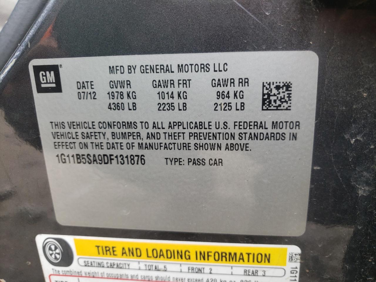 Photo 10 from auction – 2013 CHEVROLET MALIBU LS with VIN 1G11B5SA9DF131876
