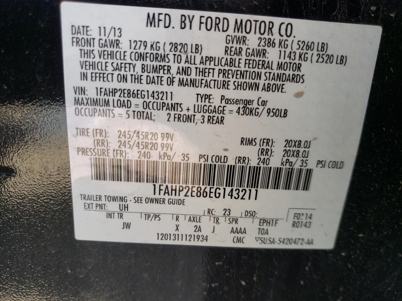 Photo 10 from auction – 2014 FORD TAURUS SEL with VIN 1FAHP2E86EG143211