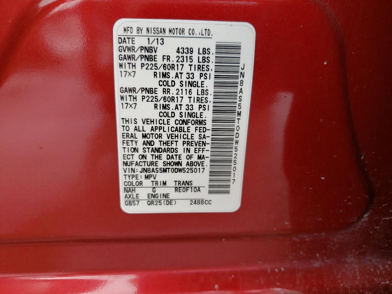 Photo 10 from auction – 2013 NISSAN ROGUE S with VIN JN8AS5MT0DW525017