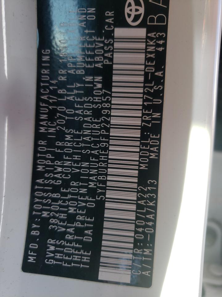 Photo 10 from auction – 2015 TOYOTA COROLLA L with VIN 5YFBURHE9FP229857