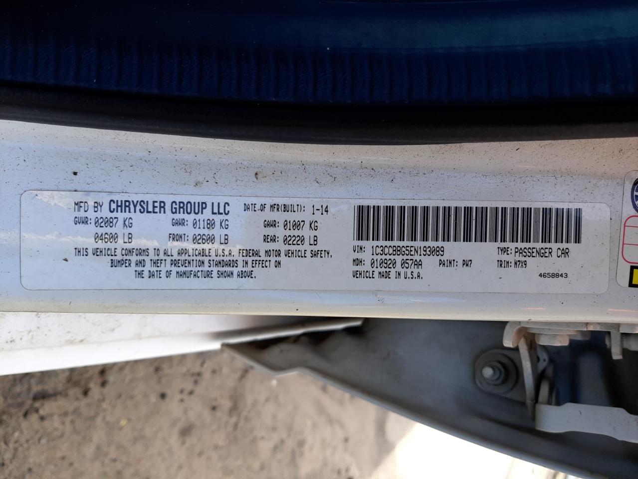 Photo 10 from auction – 2014 CHRYSLER 200 TOURIN with VIN 1C3CCBBG5EN193089