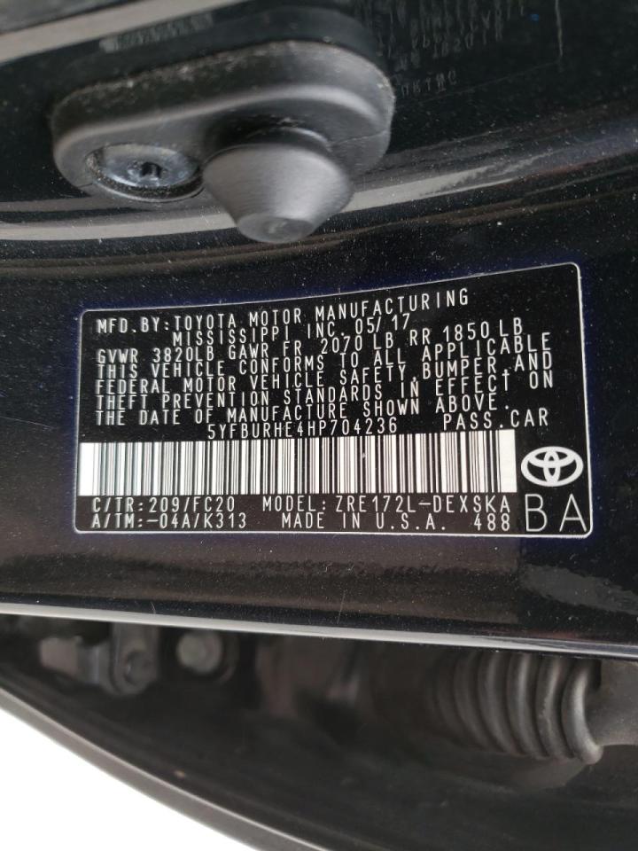 Photo 10 from auction – 2017 TOYOTA COROLLA L with VIN 5YFBURHE4HP704236