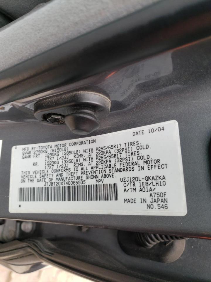 Photo 10 from auction – 2004 LEXUS GX 470 with VIN JTJBT20X740065505