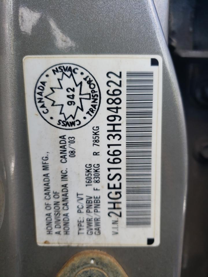 Photo 10 from auction – 2003 HONDA CIVIC LX with VIN 2HGES16613H948622
