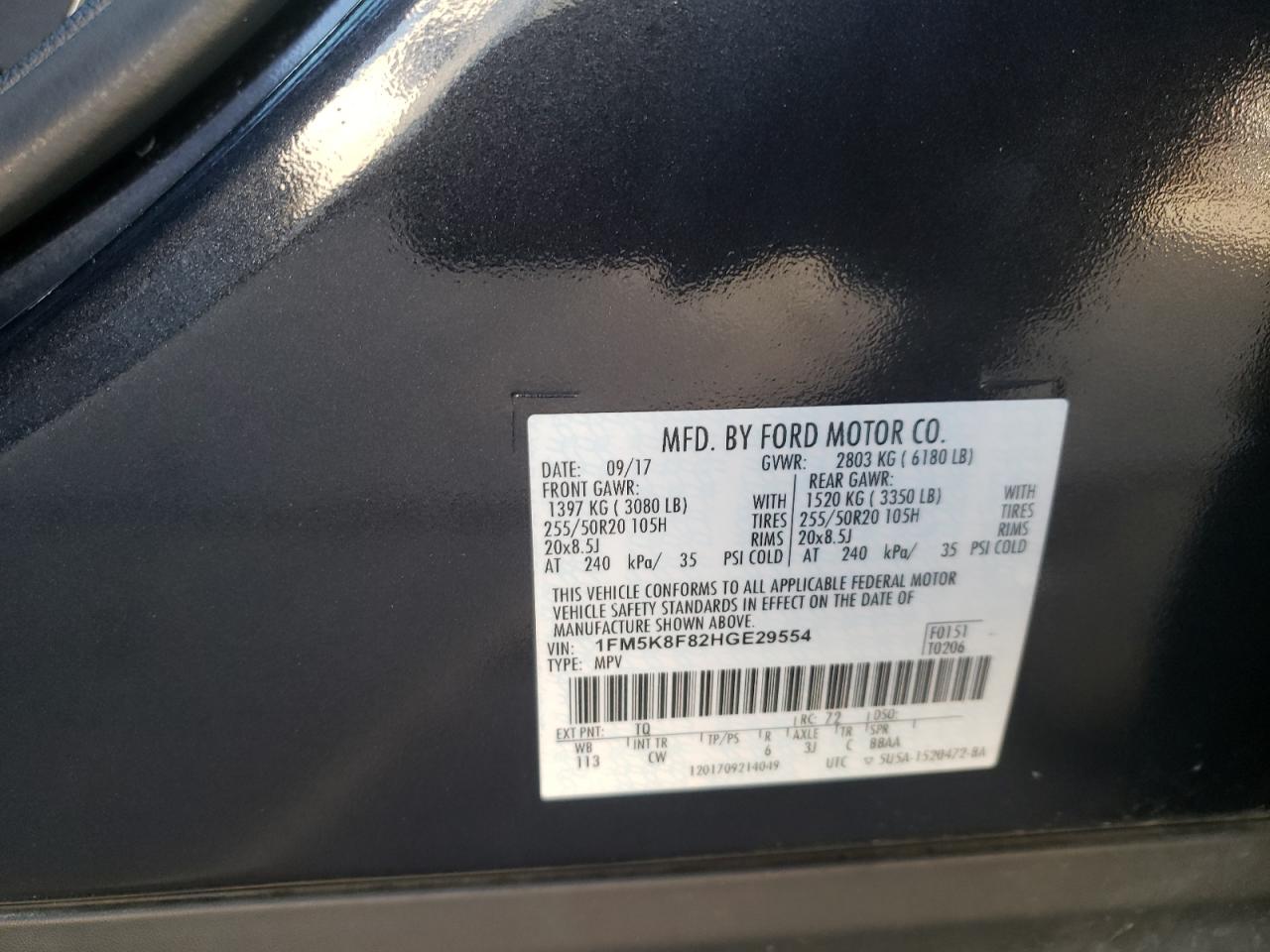 Photo 10 from auction – 2017 FORD EXPLORER L with VIN 1FM5K8F82HGE29554