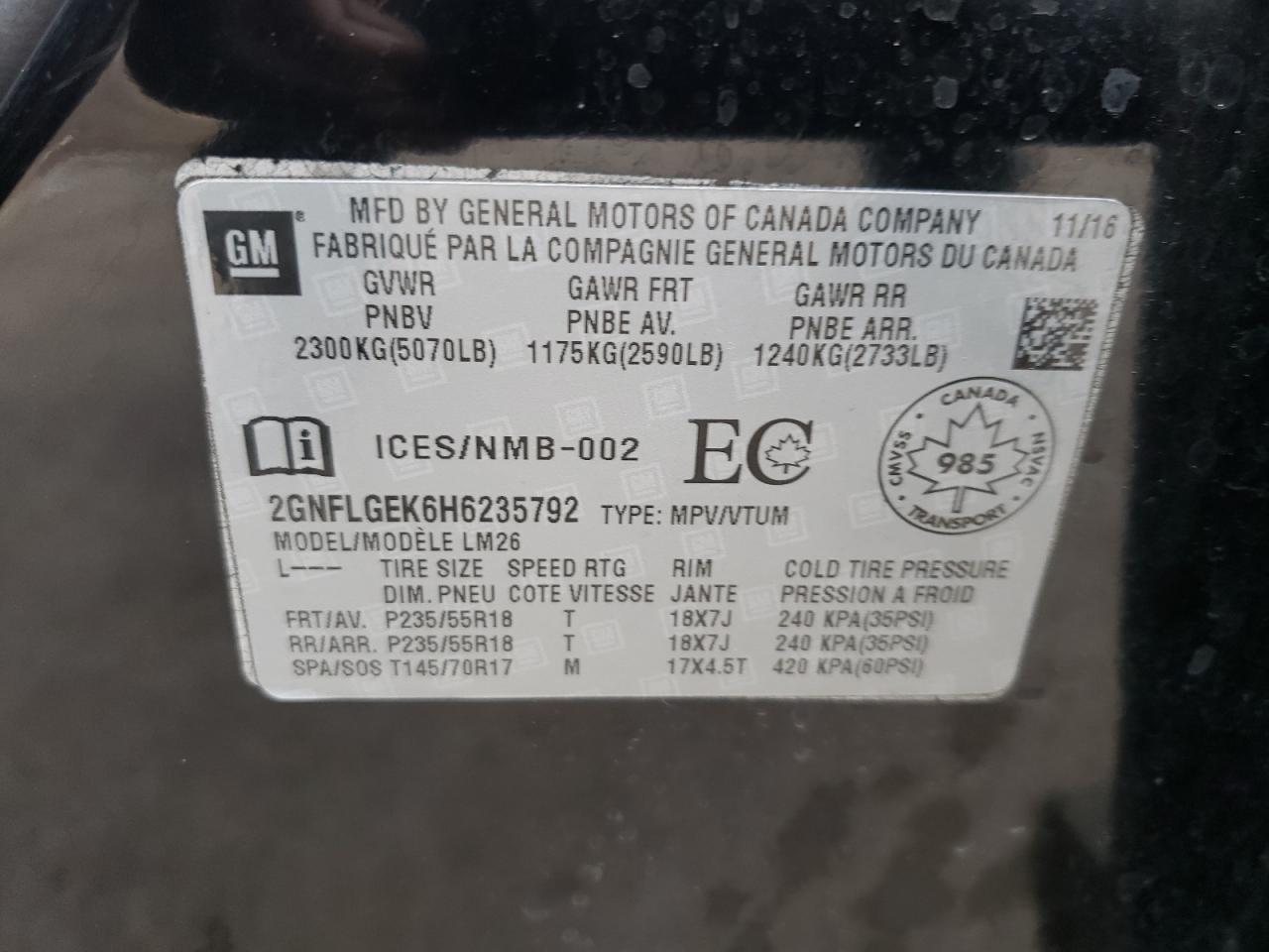 Photo 10 from auction – 2017 CHEVROLET EQUINOX PR with VIN 2GNFLGEK6H6235792