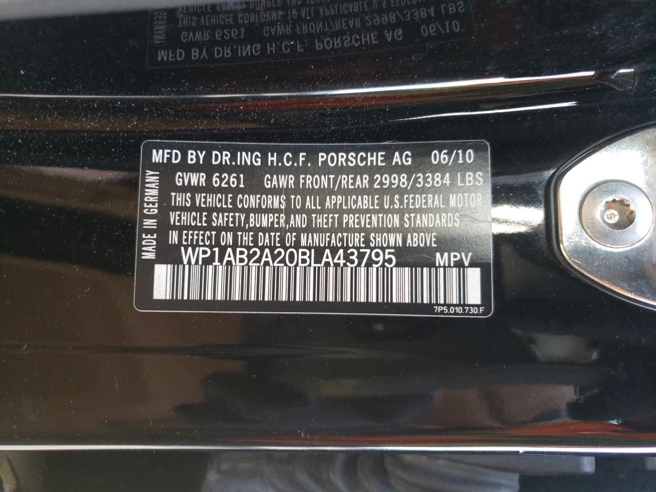 Photo 10 from auction – 2011 PORSCHE CAYENNE S with VIN WP1AB2A20BLA43795