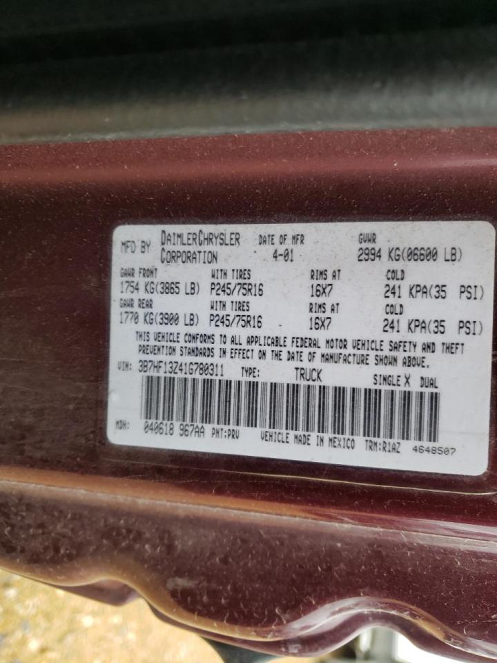 Photo 10 from auction – 2001 DODGE RAM 1500 with VIN 3B7HF13Z41G780311