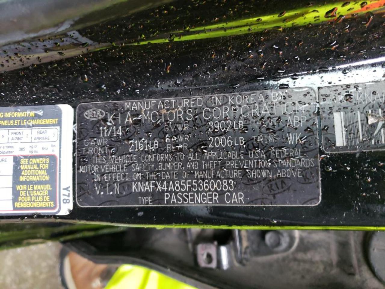 Photo 10 from auction – 2015 KIA FORTE EX with VIN KNAFX4A85F5360083
