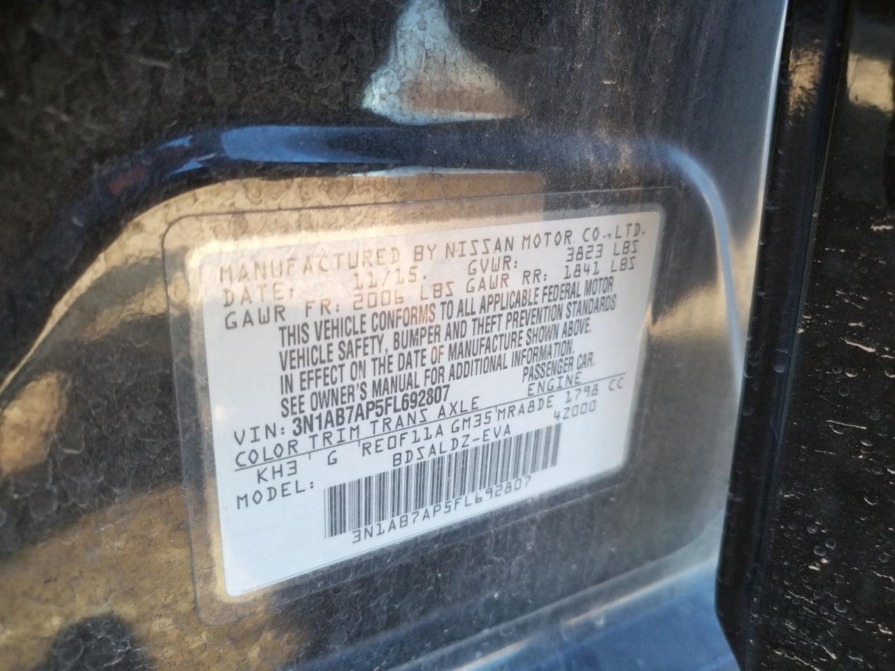 Photo 10 from auction – 2015 NISSAN SENTRA S with VIN 3N1AB7AP5FL692807