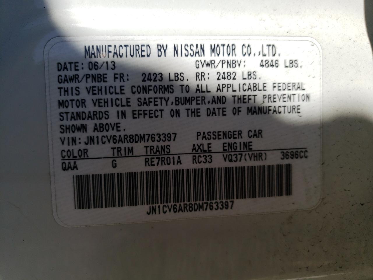 Photo 10 from auction – 2013 INFINITI G37 with VIN JN1CV6AR8DM763397