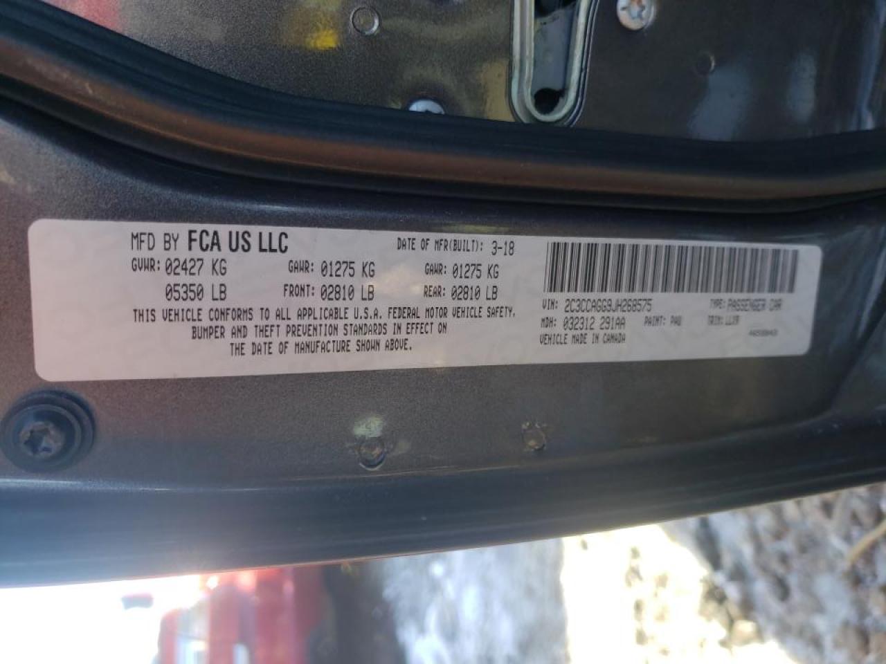 Photo 10 from auction – 2018 CHRYSLER 300 S with VIN 2C3CCAGG9JH268575