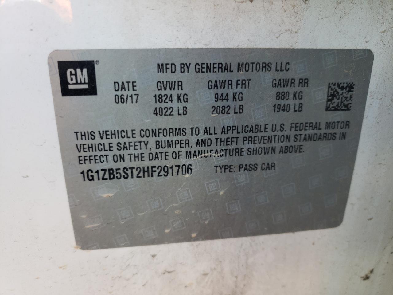 Photo 10 from auction – 2017 CHEVROLET MALIBU LS with VIN 1G1ZB5ST2HF291706