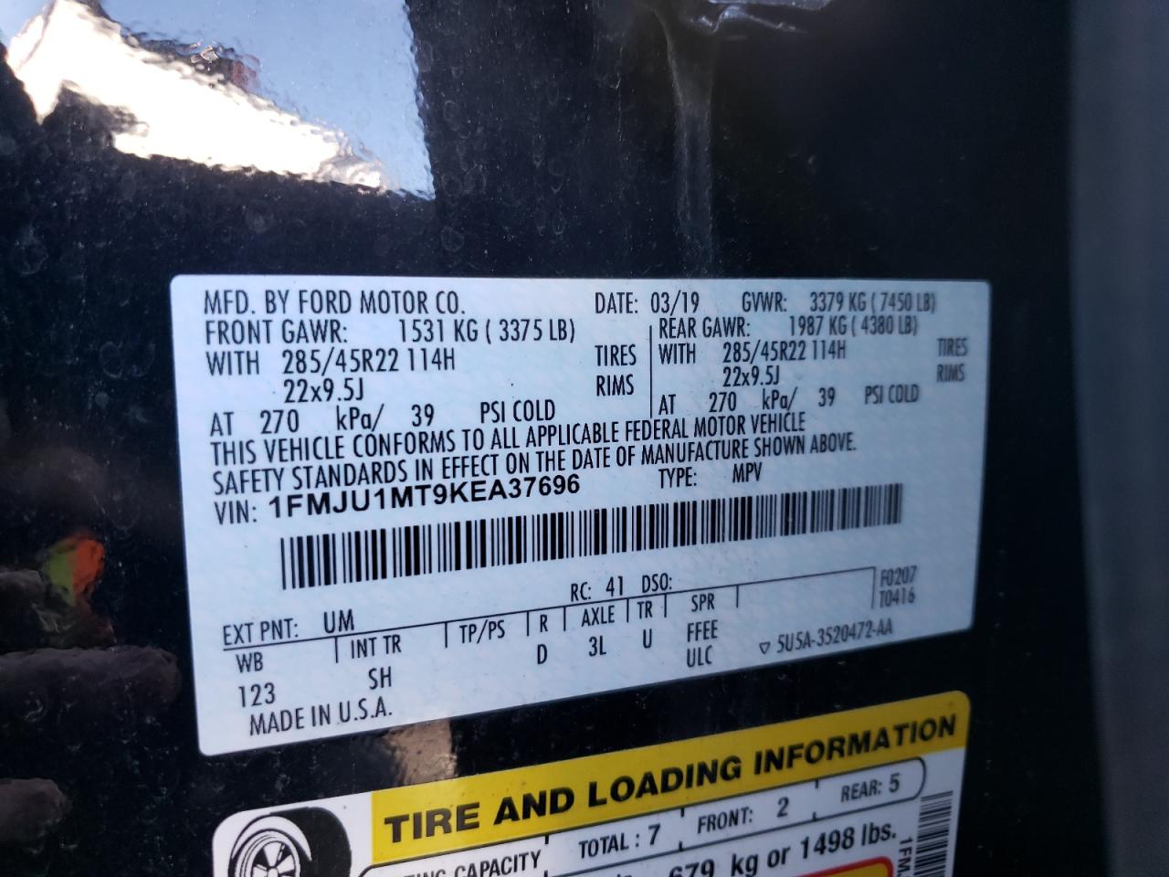 Photo 10 from auction – 2019 FORD EXPEDITION with VIN 1FMJU1MT9KEA37696