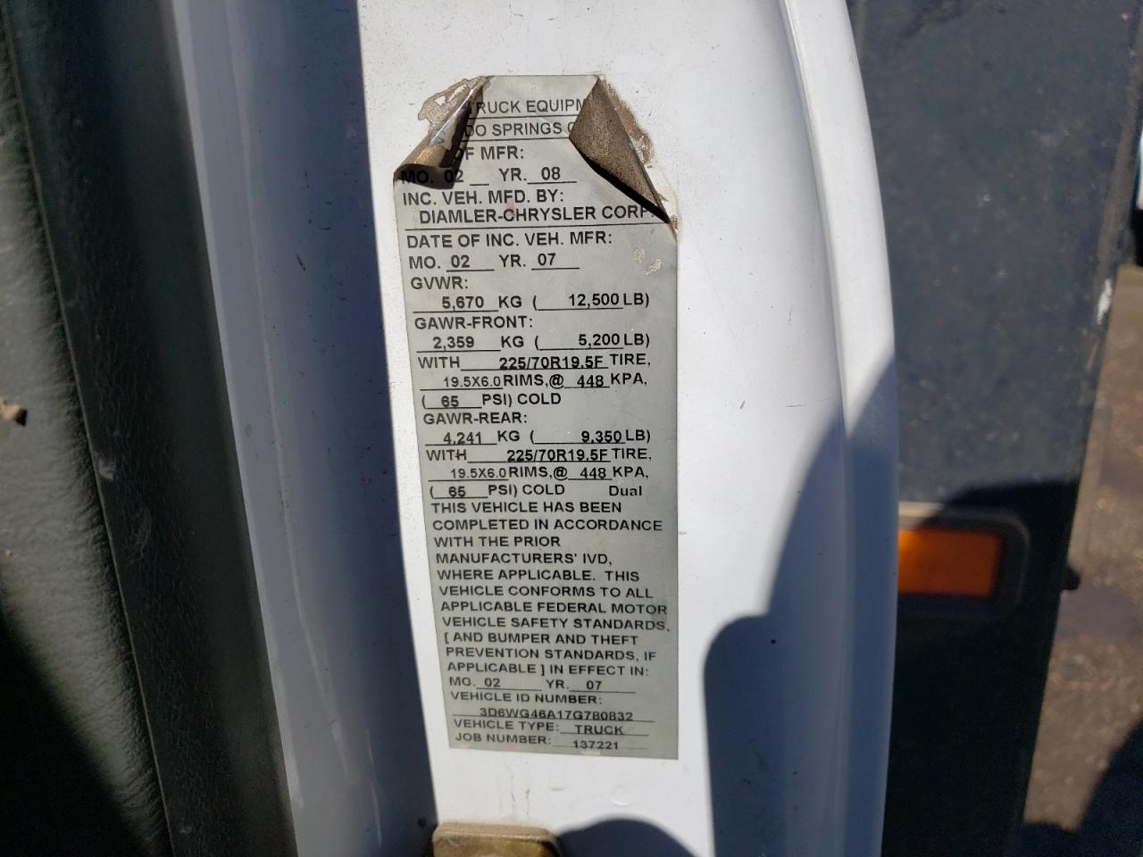 Zdjęcie 10 z aukcji – 2007 DODGE RAM 3500 z VIN 3D6WG46A17G780832