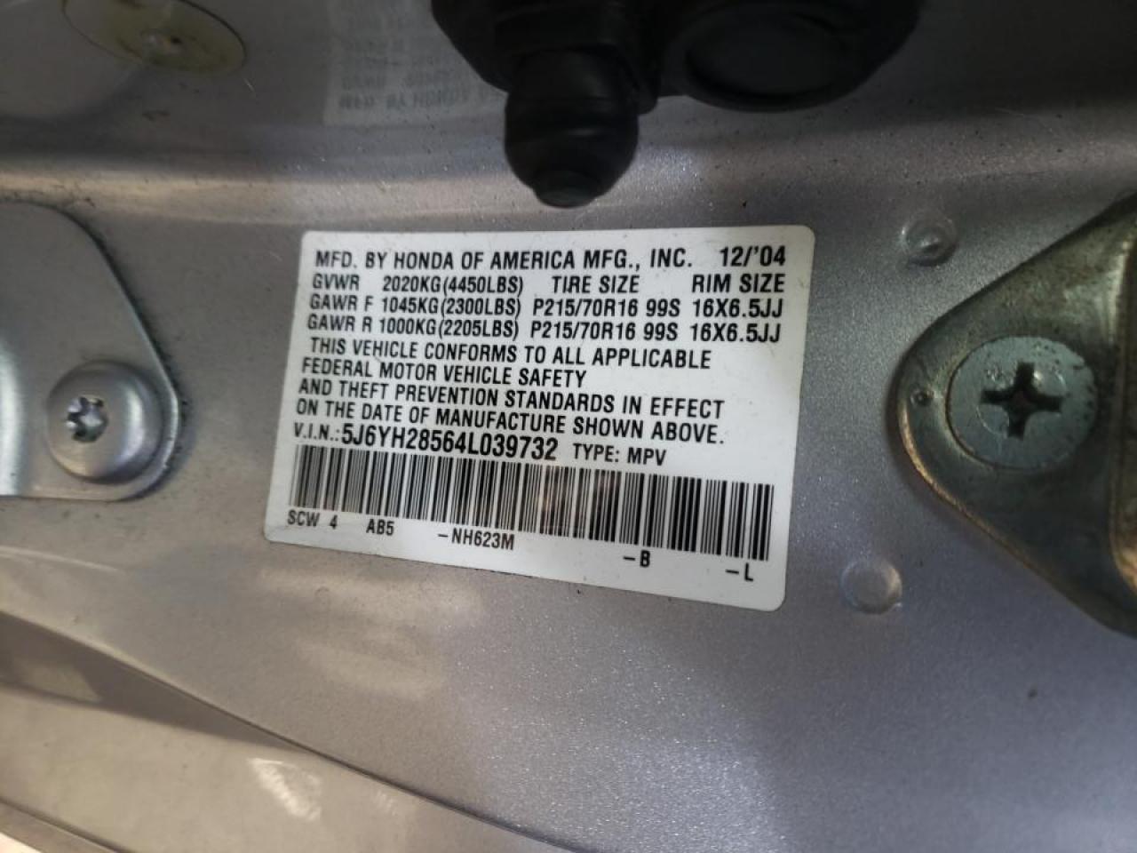 Photo 10 from auction – 2004 HONDA ELEMENT EX with VIN 5J6YH28564L039732