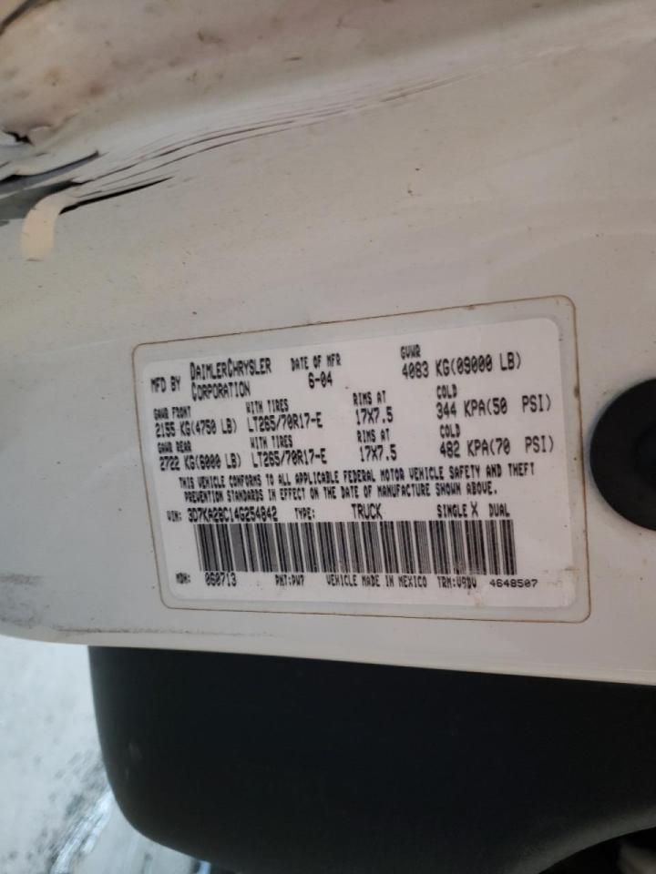 Photo 10 from auction – 2004 DODGE RAM 2500 S with VIN 3D7KA28C14G254842