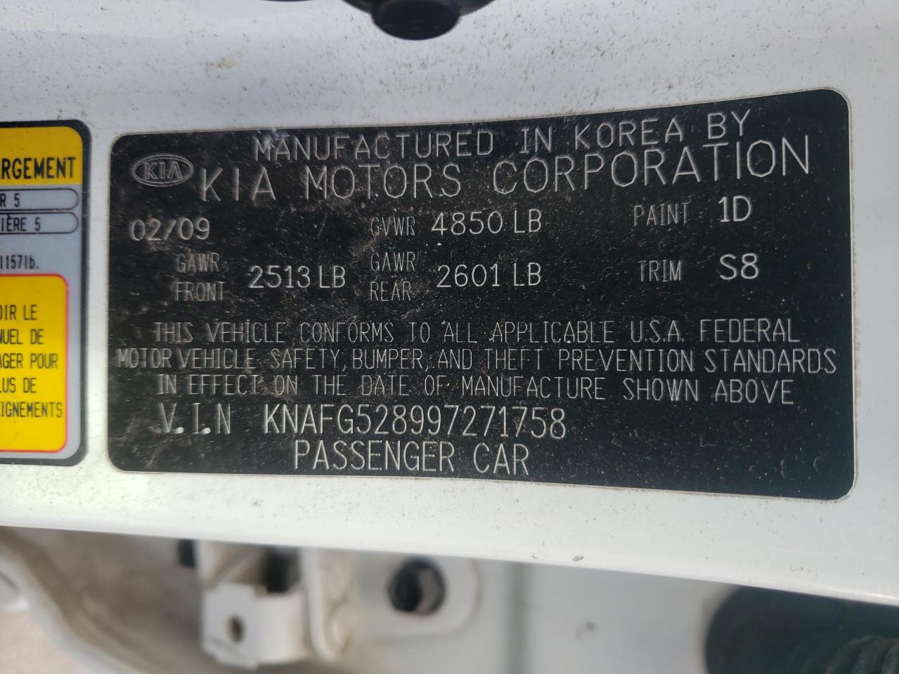 Photo 10 from auction – 2009 KIA RONDO BASE with VIN KNAFG528997271758