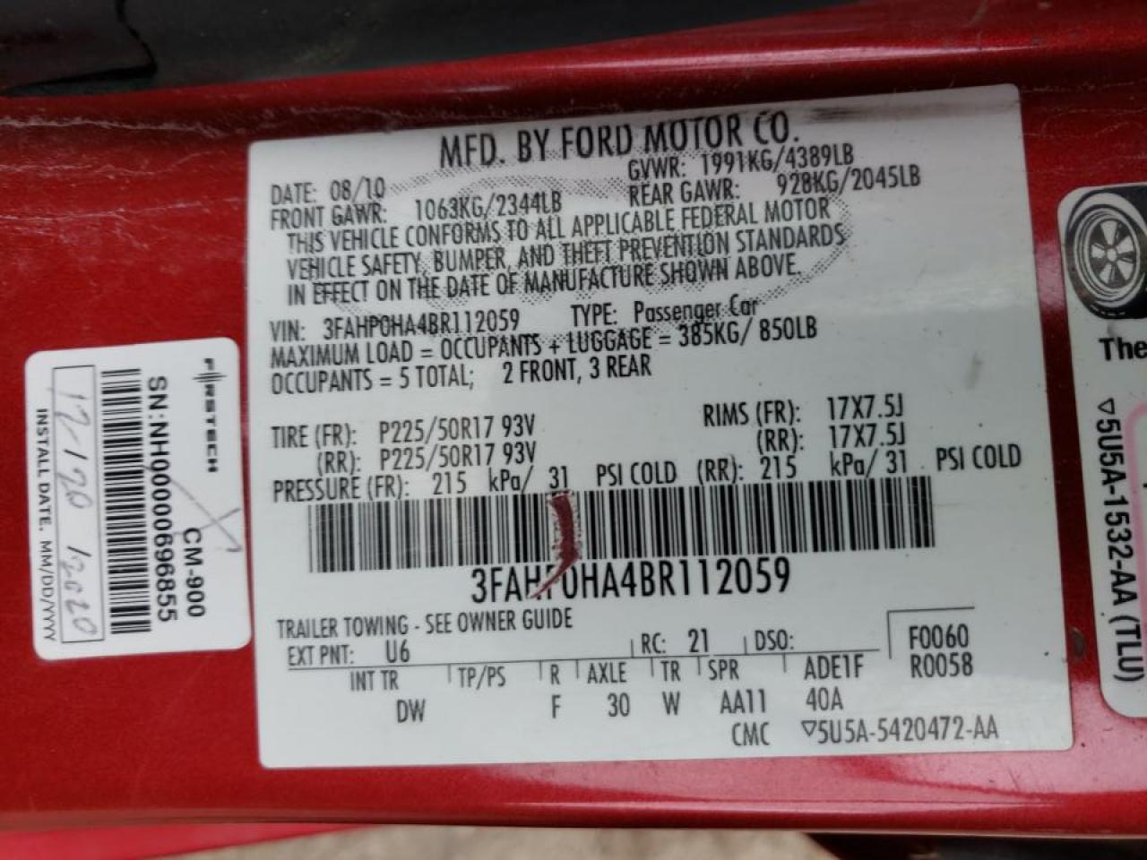 Photo 10 from auction – 2011 FORD FUSION SE with VIN 3FAHP0HA4BR112059