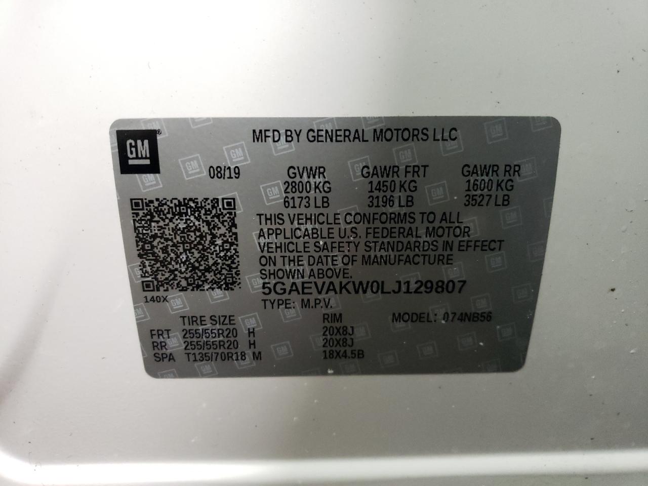 Photo 10 from auction – 2020 BUICK ENCLAVE ES with VIN 5GAEVAKW0LJ129807