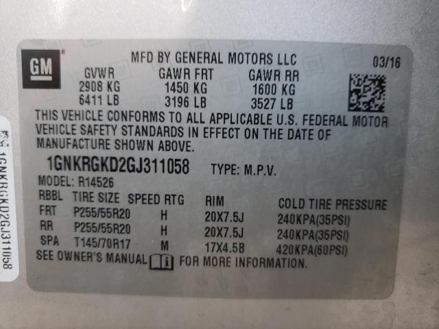 Photo 10 from auction – 2016 CHEVROLET TRAVERSE L with VIN 1GNKRGKD2GJ311058