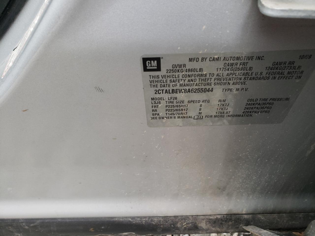 Photo 10 from auction – 2010 GMC TERRAIN SL with VIN 2CTALBEW8A6255044