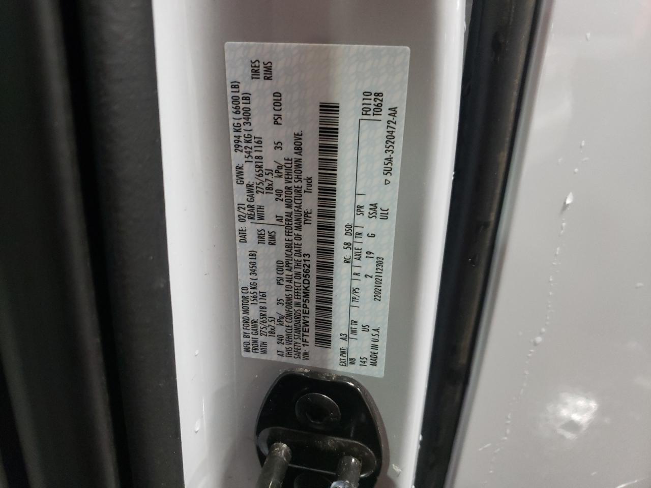 Photo 10 from auction – 2021 FORD F150 SUPER with VIN 1FTEW1EP5MKD56213