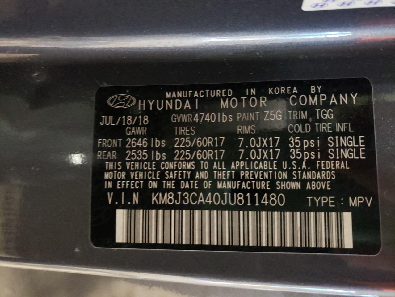 Photo 10 from auction – 2018 HYUNDAI TUCSON SEL with VIN KM8J3CA40JU811480