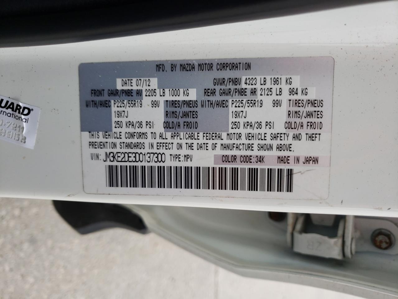 Photo 10 from auction – 2013 MAZDA CX-5 GT with VIN JM3KE2DE3D0137300