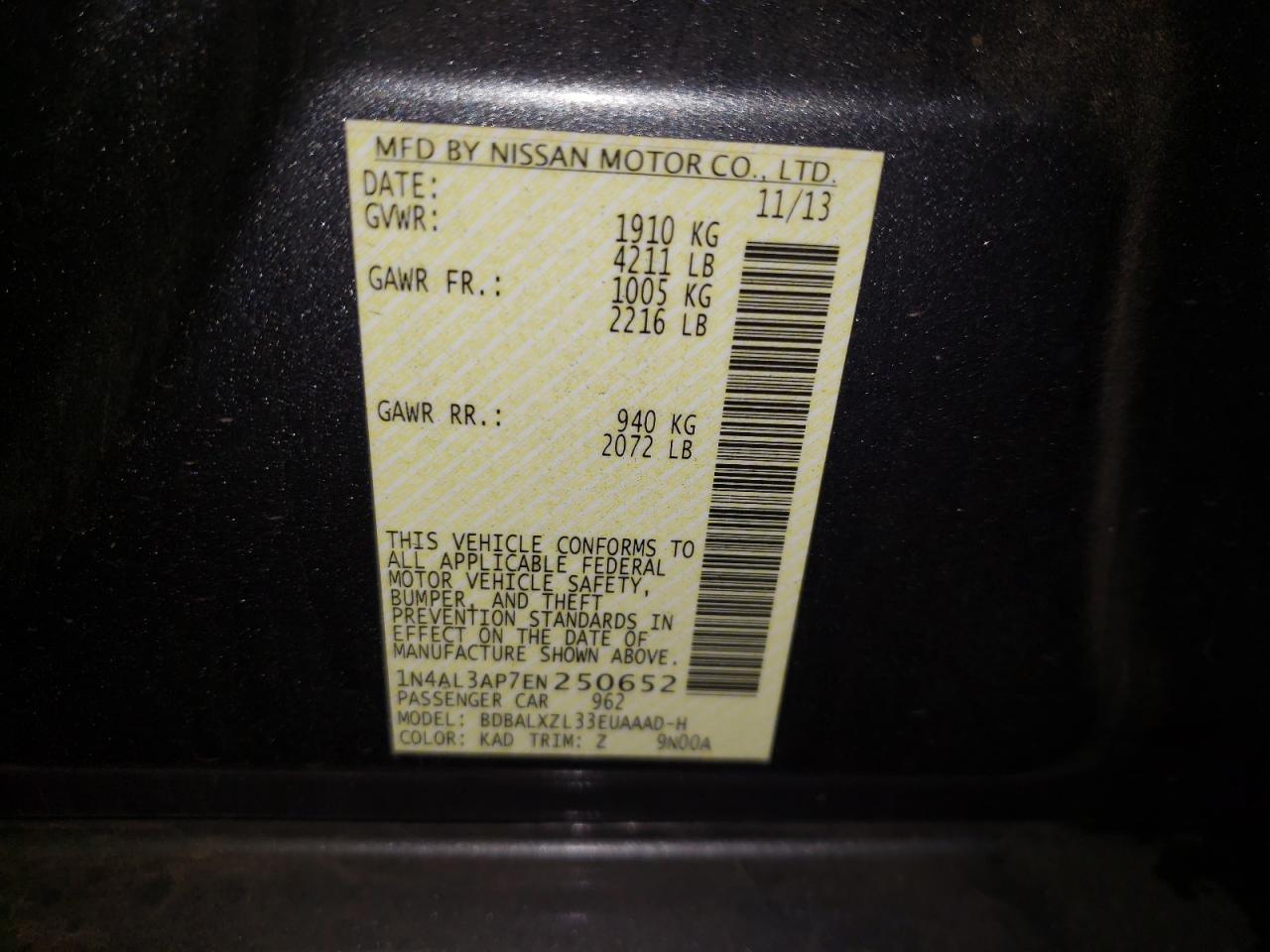 Photo 10 from auction – 2014 NISSAN ALTIMA 2.5 with VIN 1N4AL3AP7EN250652