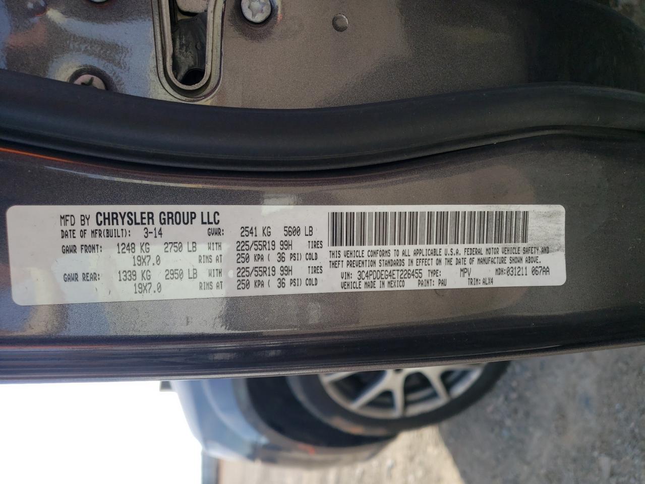 Photo 10 from auction – 2014 DODGE JOURNEY R/ with VIN 3C4PDDEG4ET226455