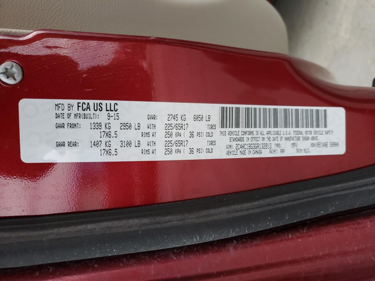 Photo 10 from auction – 2016 CHRYSLER TOWN & COU with VIN 2C4RC1BG3GR132913