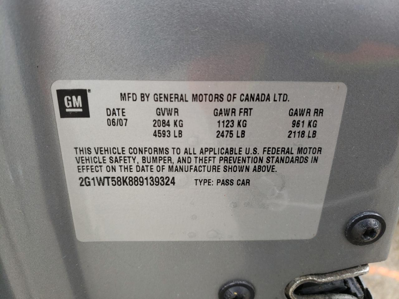 Photo 10 from auction – 2008 CHEVROLET IMPALA LT with VIN 2G1WT58K889139324