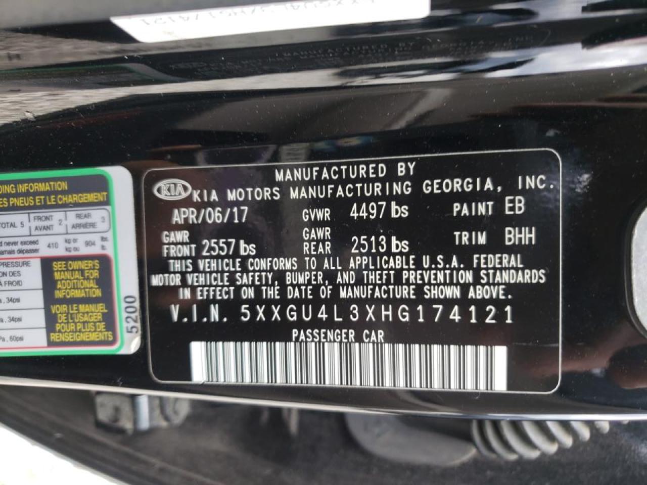 Photo 10 from auction – 2017 KIA OPTIMA EX with VIN 5XXGU4L3XHG174121
