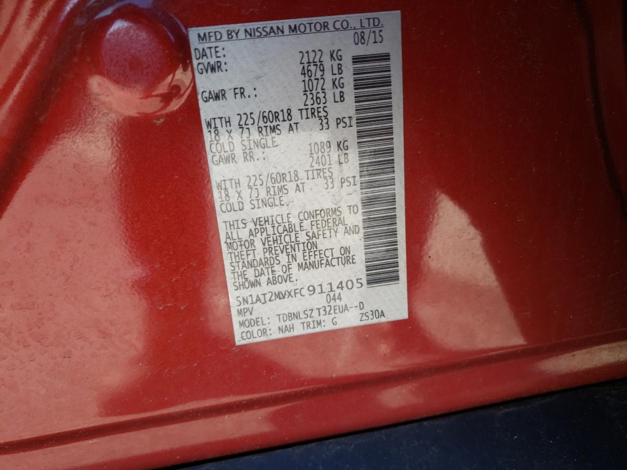 Photo 10 from auction – 2015 NISSAN ROGUE S with VIN 5N1AT2MVXFC911405