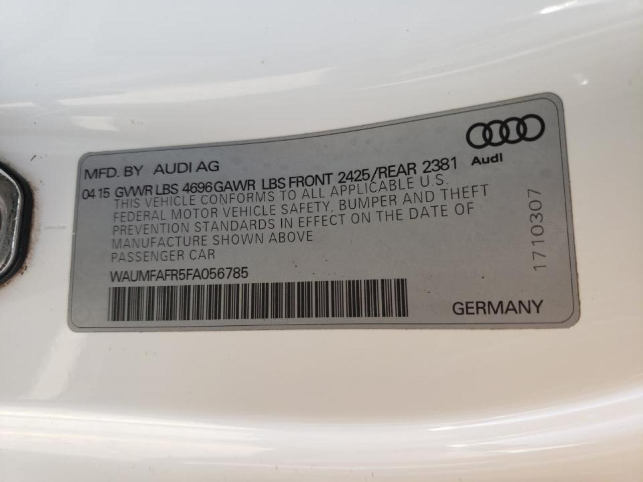 Photo 10 from auction – 2015 AUDI A5 PREMIUM with VIN WAUMFAFR5FA056785