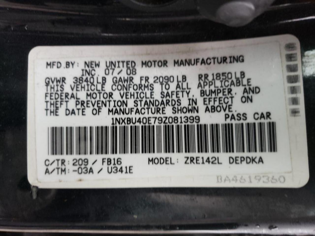 Photo 10 from auction – 2009 TOYOTA COROLLA BA with VIN 1NXBU40E79Z081399