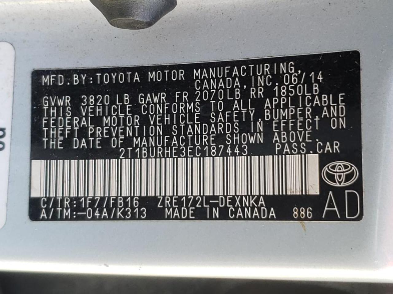 Photo 10 from auction – 2014 TOYOTA COROLLA L with VIN 2T1BURHE3EC187443