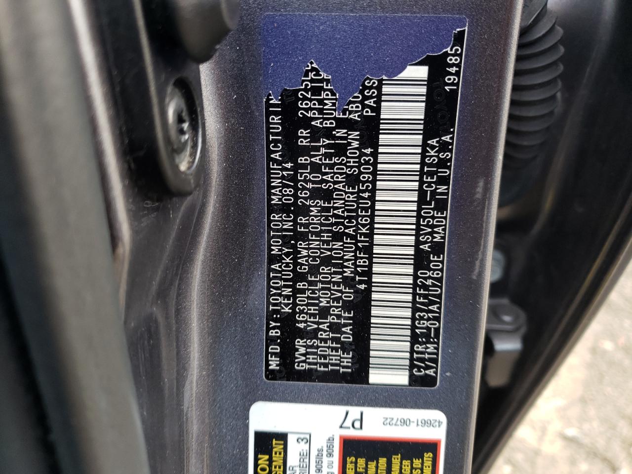 Photo 10 from auction – 2014 TOYOTA CAMRY L with VIN 4T1BF1FK6EU459034