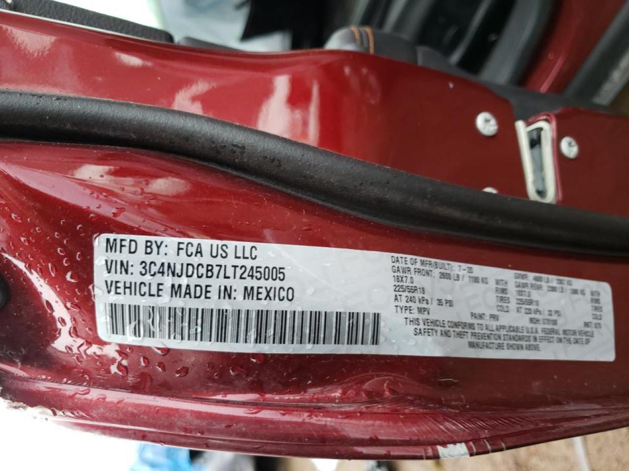 Photo 10 from auction – 2020 JEEP COMPASS LI with VIN 3C4NJDCB7LT245005
