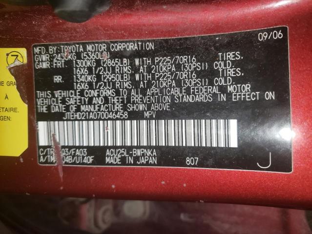 Photo 10 from auction – 2007 TOYOTA HIGHLANDER with VIN JTEHD21A070046458