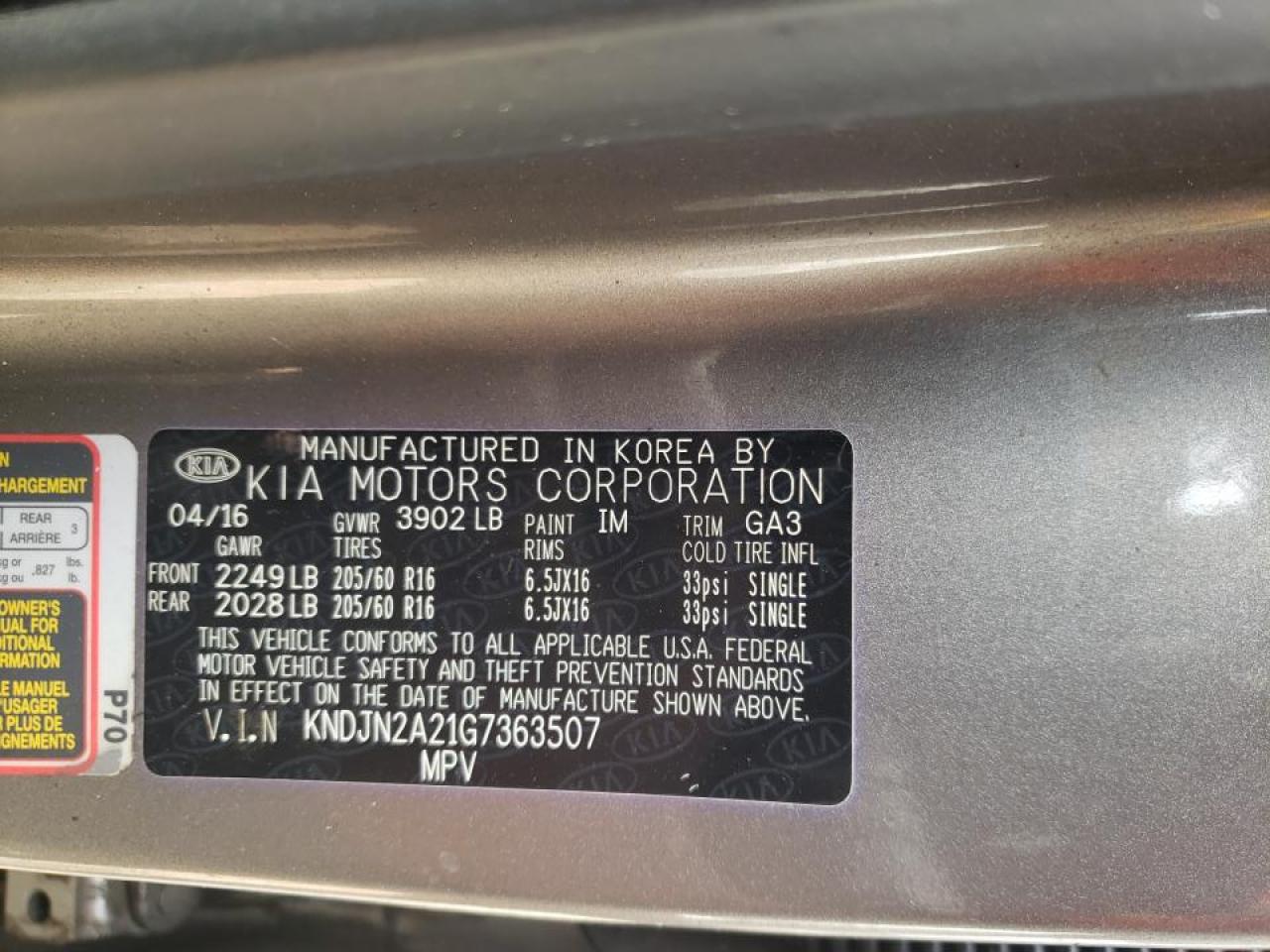 Photo 10 from auction – 2016 KIA SOUL with VIN KNDJN2A21G7363507