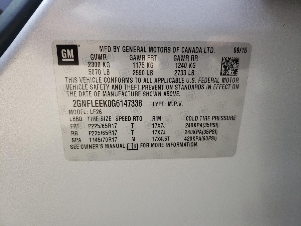 Photo 10 from auction – 2016 CHEVROLET EQUINOX LS with VIN 2GNFLEEK0G6147338
