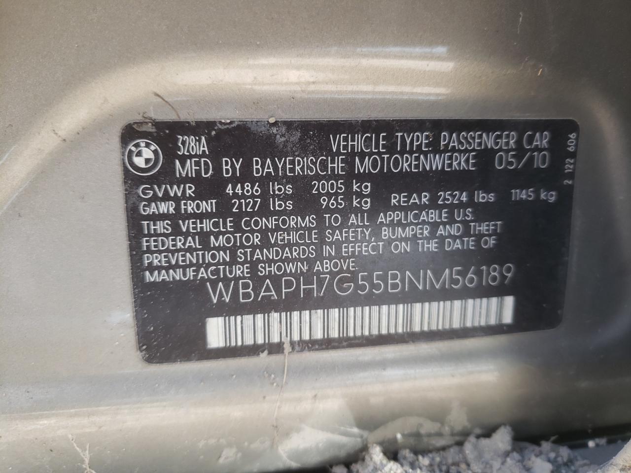 Photo 10 from auction – 2011 BMW 328 I with VIN WBAPH7G55BNM56189