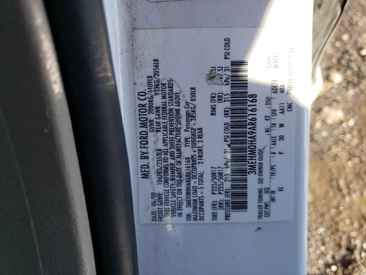 Photo 10 from auction – 2010 MERCURY MILAN with VIN 3MEHM0HA9AR616168