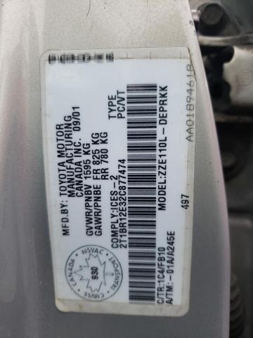 Photo 10 from auction – 2002 TOYOTA COROLLA CE with VIN 2T1BR12E32C877474