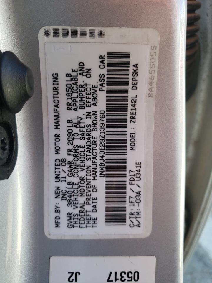 Photo 10 from auction – 2009 TOYOTA COROLLA BA with VIN 1NXBU40E29Z139760
