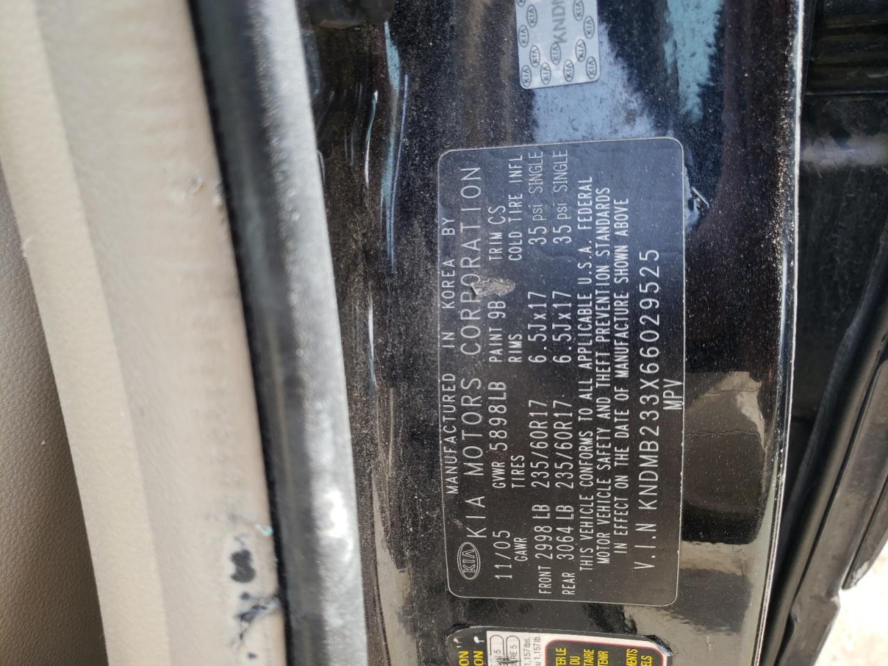 Photo 10 from auction – 2006 KIA SEDONA EX with VIN KNDMB233X66029525