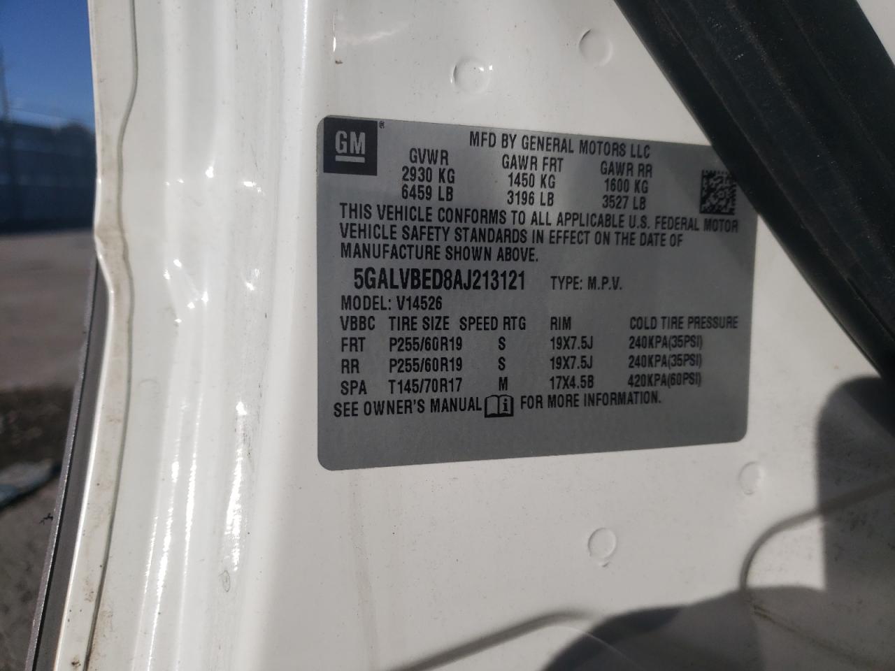 Photo 10 from auction – 2010 BUICK ENCLAVE CX with VIN 5GALVBED8AJ213121