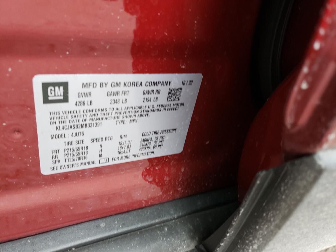 Photo 10 from auction – 2021 BUICK ENCORE PRE with VIN KL4CJASB2MB331391